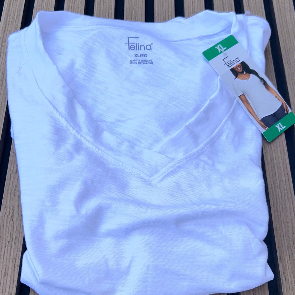 Felina Womens White V-Neck Short Sleeve Slub Knit T-Shirt XL 1851746
